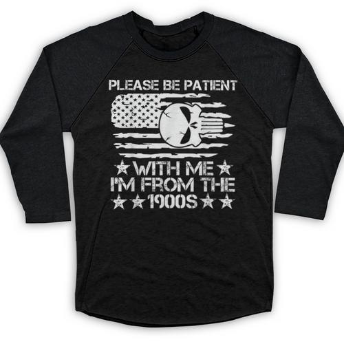 Please Be Patient With Me I'm From The 1900s USA Flag Skull Baseball Raglan Shirt - Figerry