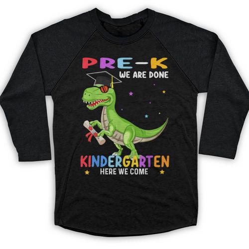 Pre k Graduation We Are Done Class 2023 Pre-k Dinosaur Boys Baseball Raglan Shirt - Best Gift Smart