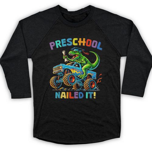 Preschool Graduation Monster Truck Dinosaur Boys Dino Tee Baseball Raglan Shirt - Best Gift Smart