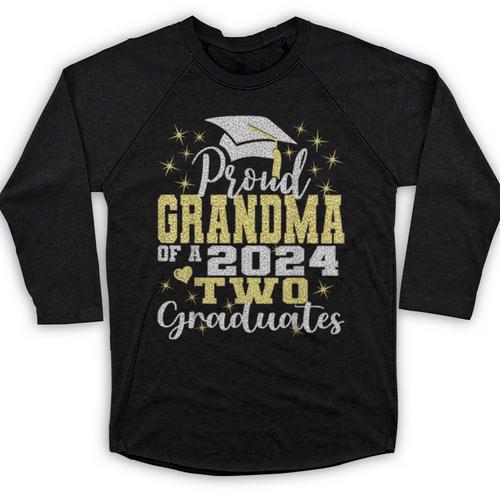 Proud Grandma Of Two 2024 Graduate Class 2024 Graduation Baseball Raglan Shirt - Best Gift Smart