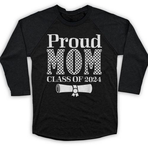 Proud Mom Of a 2024 Graduate Mama Checkered Graduation Baseball Raglan Shirt - Best Gift Smart