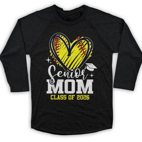 Proud Senior Mom Class Of 2026 Softball Graduation Heart Baseball Raglan Shirt - Best Gift Smart