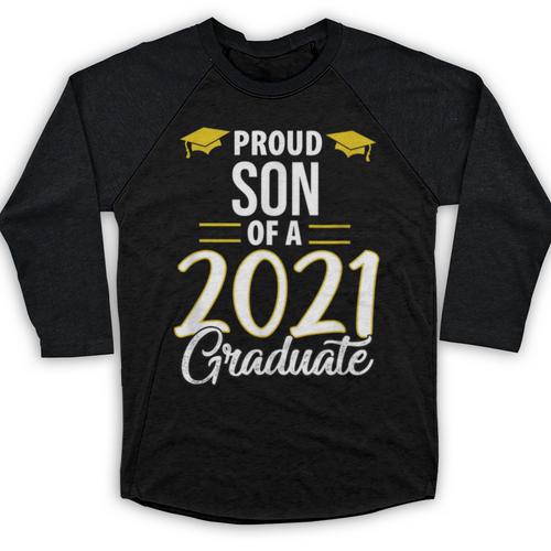 Proud Son Of A 2021 Graduate Graduation Clothes MBA PhD Baseball Raglan Shirt - Best Gift Smart