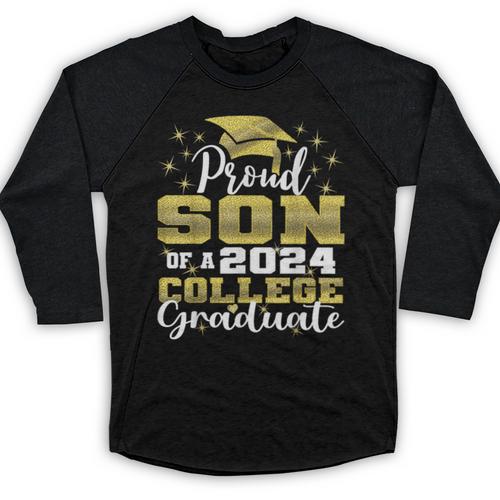 Proud Son Of 2024 College Graduate Family 24 Graduation Baseball Raglan Shirt - Best Gift Smart