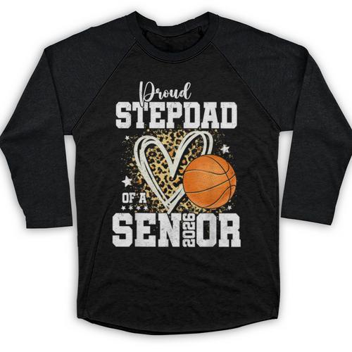 Proud Stepdad Of A 2026 Senior Basketball Graduation Leopard Baseball Raglan Shirt - Best Gift Smart