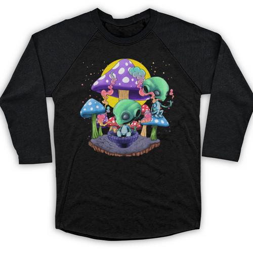 Psychedelic Alien Mushroom Nostalgia Groovy Vibe Hippie Baseball Raglan Shirt - Figerry