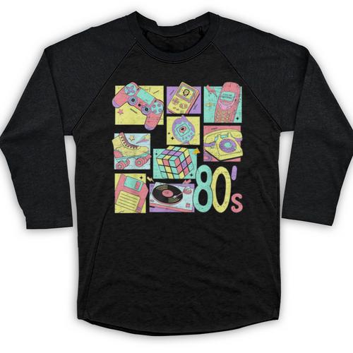 Retro 80s Nostalgia 1980s Throwback Party Costume Baseball Raglan Shirt - Figerry