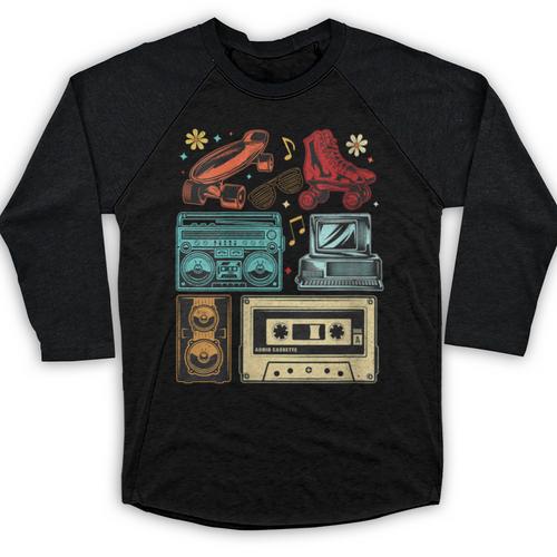 Retro Cassette 70s 80s 90s Music Vintage Party Nostalgia Baseball Raglan Shirt - Figerry