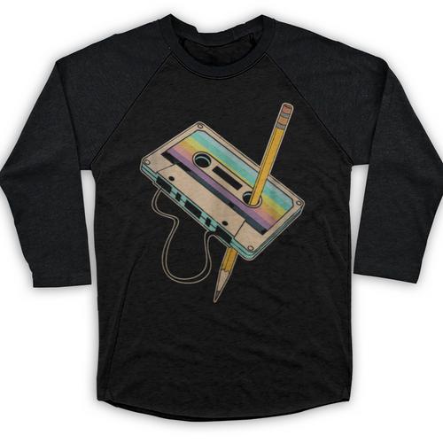 Retro Cassette And Pencil 80s 90s Nostalgia Music Lover Baseball Raglan Shirt - Figerry