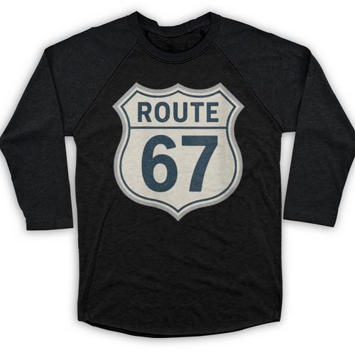 Retro Route 67 Highway Sign Vintage Road Nostalgia Baseball Raglan Shirt - Figerry