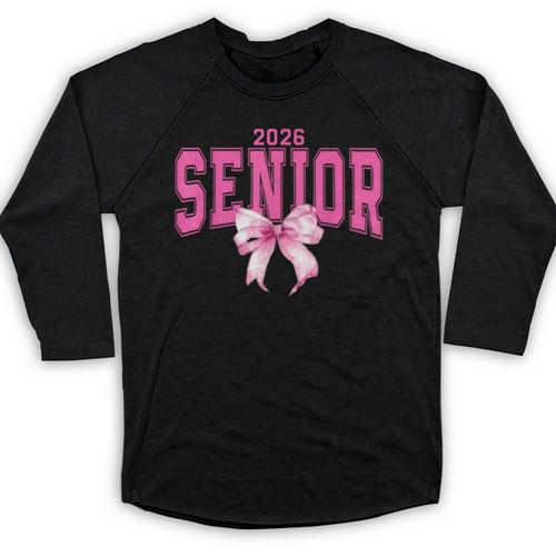 Retro Senior 2026 Class Of 2026 Coquette Pink Bow Graduation Baseball Raglan Shirt - Best Gift Smart