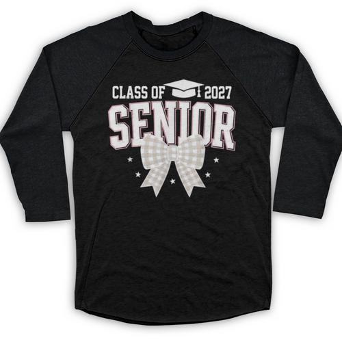Retro Senior 2027 Girl Coquette Bow Class Of 2027 Graduation Baseball Raglan Shirt - Best Gift Smart