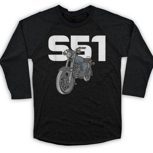 Retro Simme Moped Nostalgia Eastern Block Schwalbe Driver DDR Baseball Raglan Shirt - Figerry
