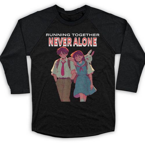 Running Together Always Connected Anime Nostalgia Message Baseball Raglan Shirt - Figerry