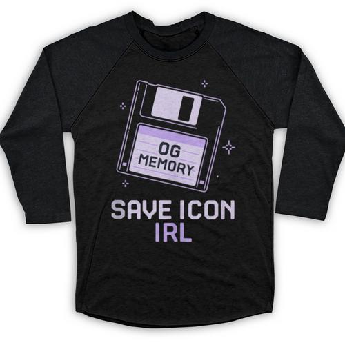 Save Icon IRL Retro Tech Humor Floppy Disk 90s Nostalgia Baseball Raglan Shirt - Figerry