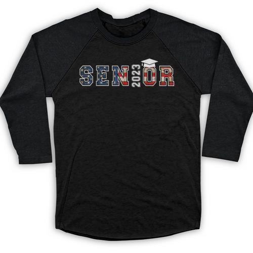 Senior 2023 American Flag USA Graduation Class Of 2023 Women Kids Men Baseball Raglan Shirt - Best Gift Smart
