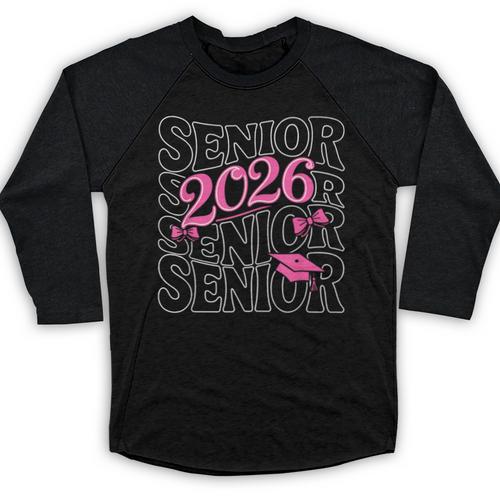 Senior 2026 Class Of 2026 Coquette Pink Bow Graduation Moms Baseball Raglan Shirt - Best Gift Smart