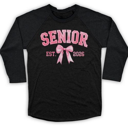 Senior 2026 Coquette Pink Bow Class Of 2026 Graduation Girls Baseball Raglan Shirt - Best Gift Smart