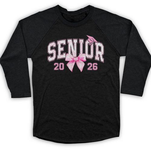 Senior 2026 Coquette Pink Bow Girls Class Of 2026 Graduation Baseball Raglan Shirt - Best Gift Smart