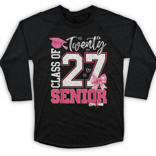 Senior 2027 Class Of 2027 Pink Coquette Bow Graduation Girl Baseball Raglan Shirt - Best Gift Smart