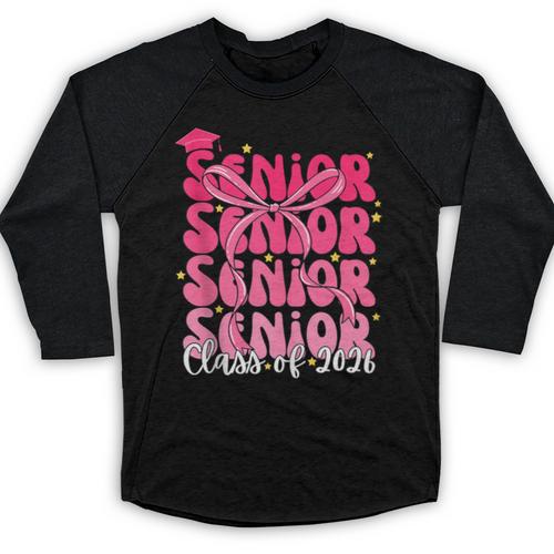 Senior Class Of 2026 Pink Coquette Bow Graduation 2026 Baseball Raglan Shirt - Best Gift Smart
