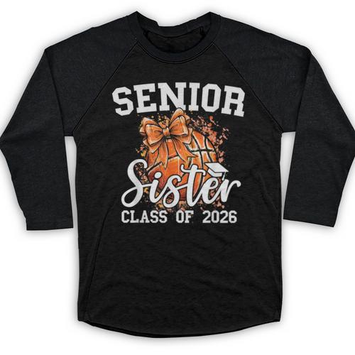 Senior Sister Class Of 2026 Coquette Basketball Graduation Baseball Raglan Shirt - Best Gift Smart