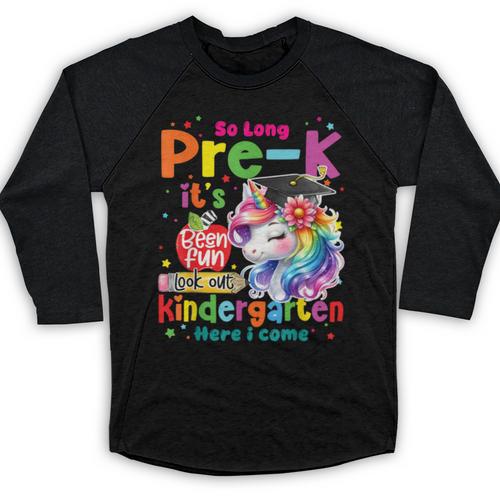 So Long Prek Pre-K Graduation Graduate Unicorn Kids Girls Baseball Raglan Shirt - Best Gift Smart