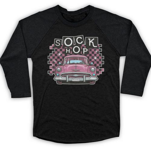 Sock Hop 50s Classic Car Nostalgia 1950s Greaser Baseball Raglan Shirt - Figerry