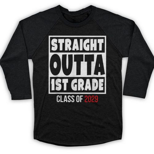 Straight Outta 1st Grade Class Of 2029 Shirt Graduation Baseball Raglan Shirt - Best Gift Smart