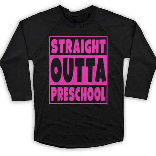 Straight Outta Preschool Class Graduation Pink Baseball Raglan Shirt - Best Gift Smart