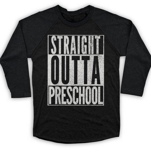 STRAIGHT OUTTA PRESCHOOL GIFT Grad Graduation Kids Baseball Raglan Shirt - Best Gift Smart