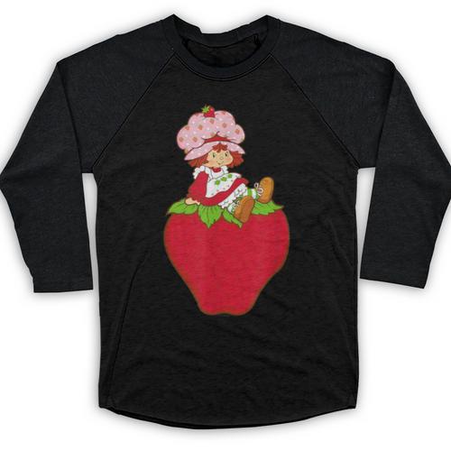 Strawberry Shortcake Sitting On Strawberry Retro Nostalgia Baseball Raglan Shirt - Figerry