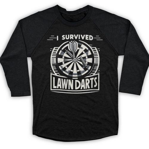I Survived Lawn Darts Classic Yard Nostalgia Game Fun Baseball Raglan Shirt - Figerry