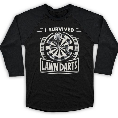 I Survived Lawn Darts Classic Yard Nostalgia Game Fun Baseball Raglan Shirt - Figerry