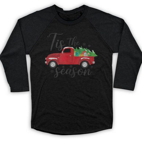 Tis The Season Holiday Nostalgia Red Truck Baseball Raglan Shirt - Figerry