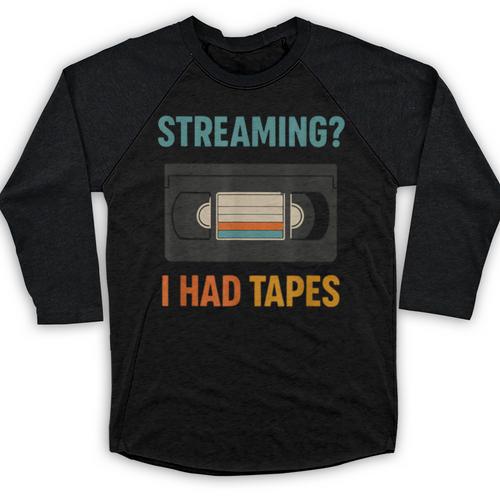 VHS Cassette Tape Retro 80s 90s Nostalgia Baseball Raglan Shirt - Figerry