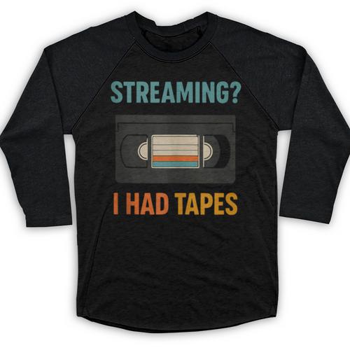 VHS Cassette Tape Retro 80s 90s Nostalgia Baseball Raglan Shirt - Figerry