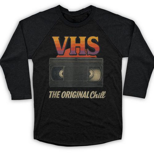 VHS Tape Nostalgia Old School Technology Humor Baseball Raglan Shirt - Figerry