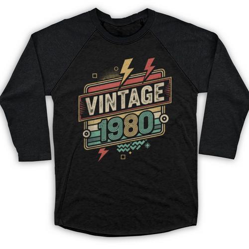 Vintage 1980 Retro Badge Decade Nostalgia Graphic Emblem Baseball Raglan Shirt - Figerry