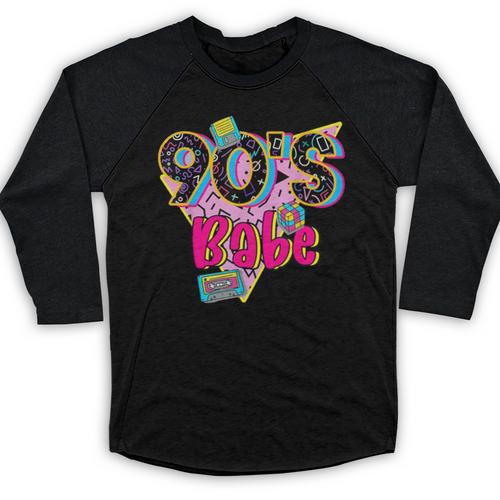 Vintage 90's Babe Party Back To 90s Cassette Nostalgia Baseball Raglan Shirt - Figerry
