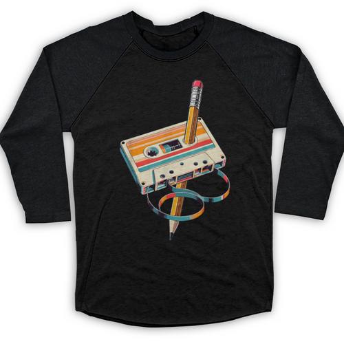 Vintage Cassette Tape And Pencil Nostalgia Party 70s 80s 90s Baseball Raglan Shirt - Figerry