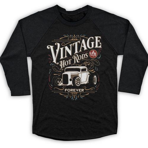 Vintage Hot Rods USA Forever Classic Car Nostalgia Baseball Raglan Shirt - Figerry