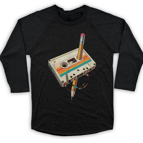 Vintage Pencil Rewind Cassette Tape Nostalgia Party 80s 90s Baseball Raglan Shirt - Figerry