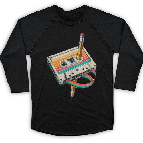 Vintage Pencil Rewind Cassette Tape Nostalgia Party 80s 90s Baseball Raglan Shirt - Figerry