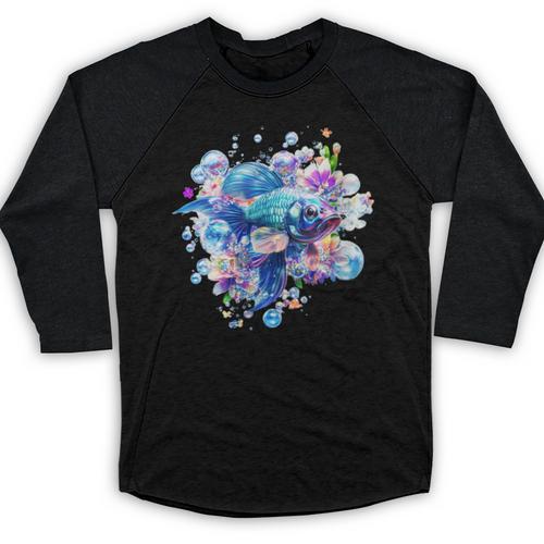 Women's Frutiger Aero Y2K Fish Baseball Raglan Shirt - Figerry