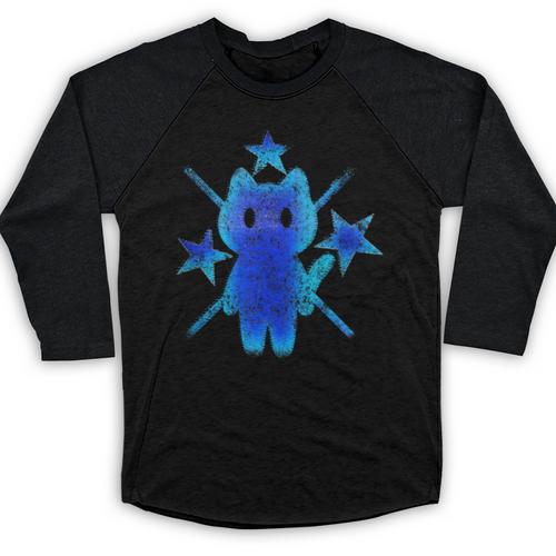 Yk2 Grunge Earthy Blue Cat With Stars Tomboy 90s Nostalgia Baseball Raglan Shirt - Figerry