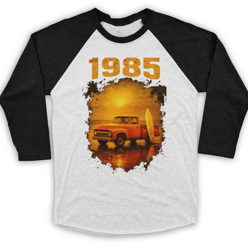 1985 Vintage Sunset Surf Truck Retro Beach Nostalgia Baseball Raglan Shirt - Figerry