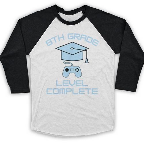 8th Grade Level Complete Eighth Grade Gamer Graduation Day Baseball Raglan Shirt - Best Gift Smart