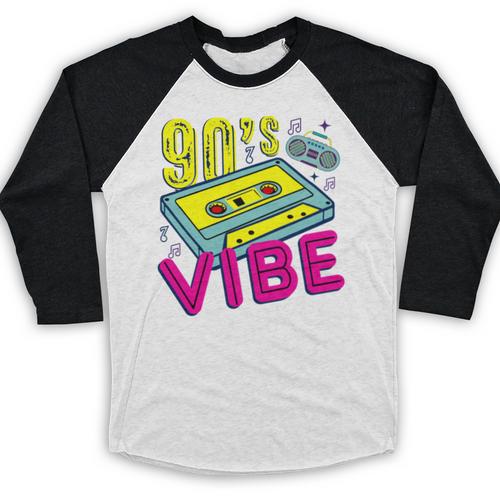 90's Vibe Retro Style Cassette Tape Nostalgia 1990s Party Baseball Raglan Shirt - Figerry