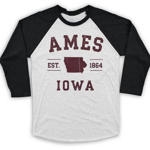 Ames Iowa Est 1864 Nostalgia Premium Tri-Blend Baseball Raglan Shirt - Figerry